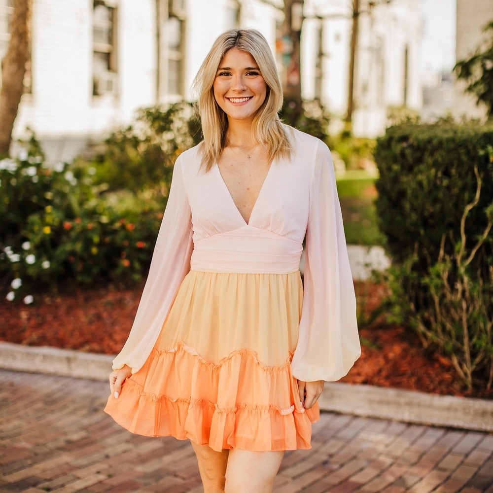 Petal & Pup Blush and Peach Tiered Ruffle Mini Dress